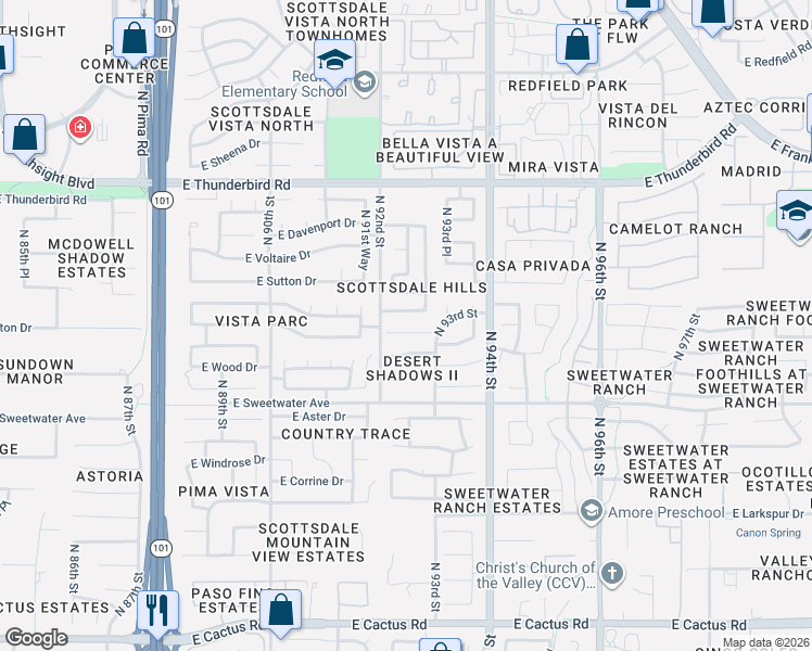 map of restaurants, bars, coffee shops, grocery stores, and more near 9232 East Camino Del Santo in Scottsdale