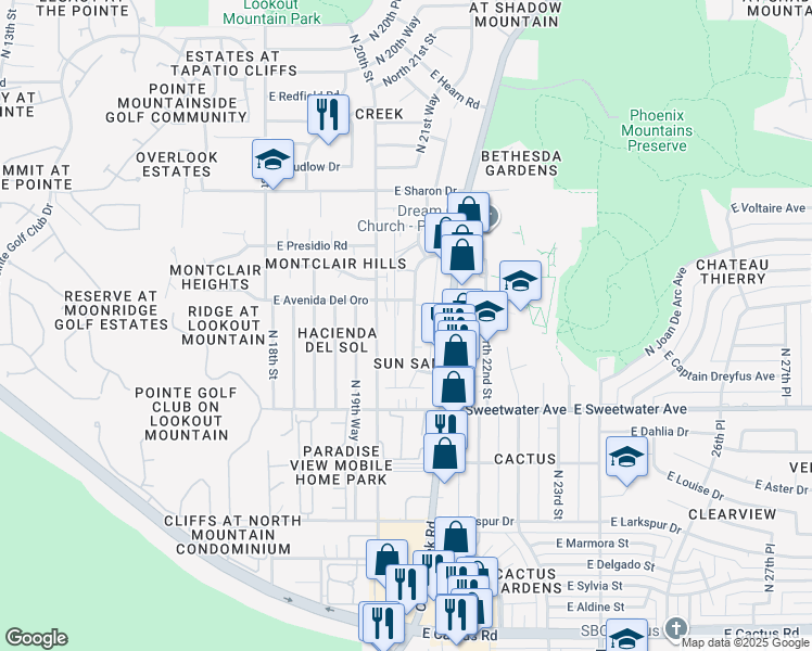 map of restaurants, bars, coffee shops, grocery stores, and more near 13244 North 21st Place in Phoenix