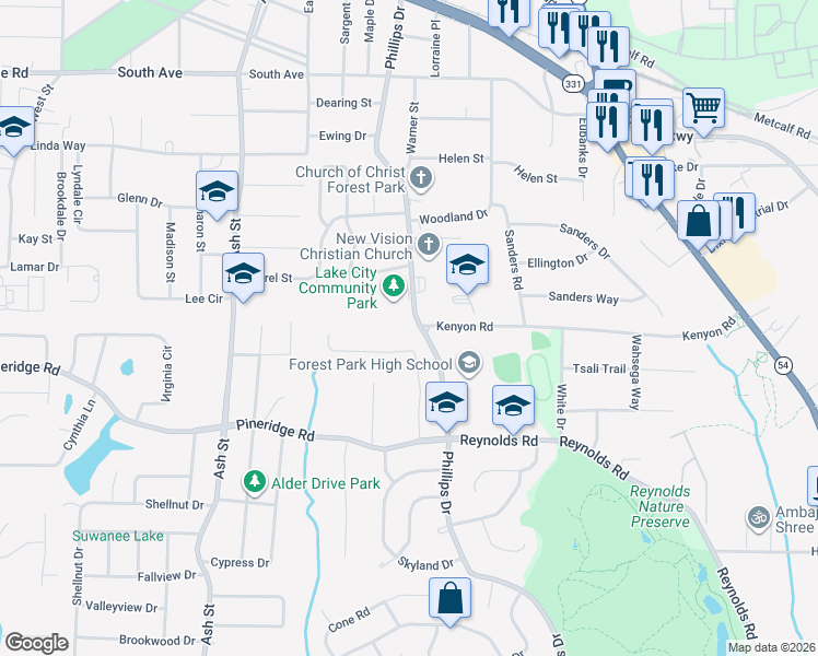map of restaurants, bars, coffee shops, grocery stores, and more near 5405 Phillips Drive in Morrow