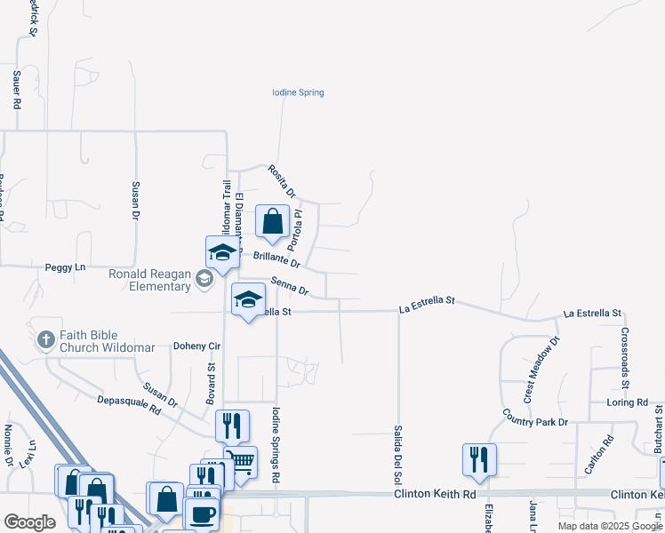 map of restaurants, bars, coffee shops, grocery stores, and more near 24320 Brillante Drive in Wildomar