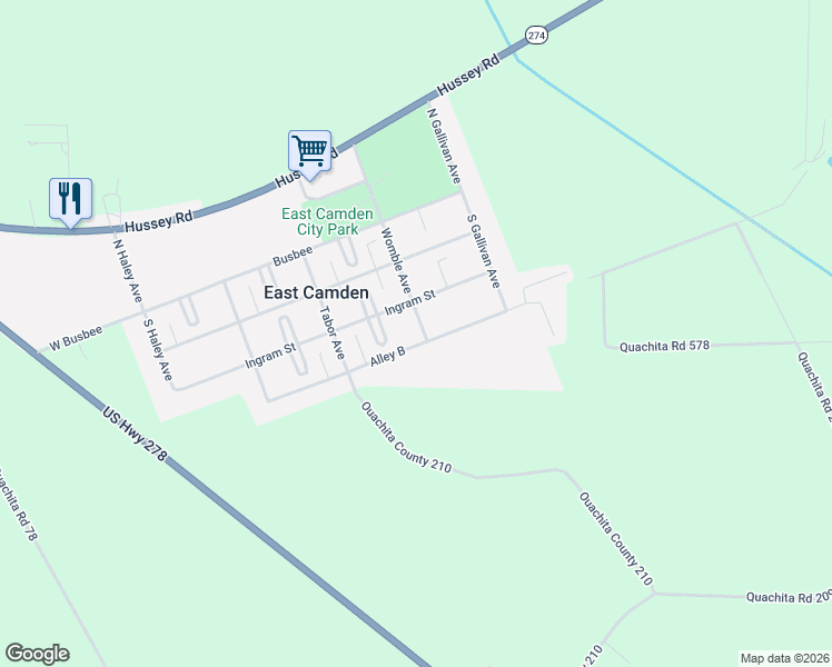 map of restaurants, bars, coffee shops, grocery stores, and more near 205 Womble Avenue in East Camden