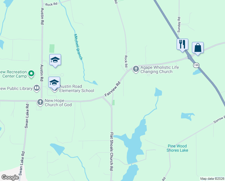 map of restaurants, bars, coffee shops, grocery stores, and more near 2117 Fairview Road in Stockbridge