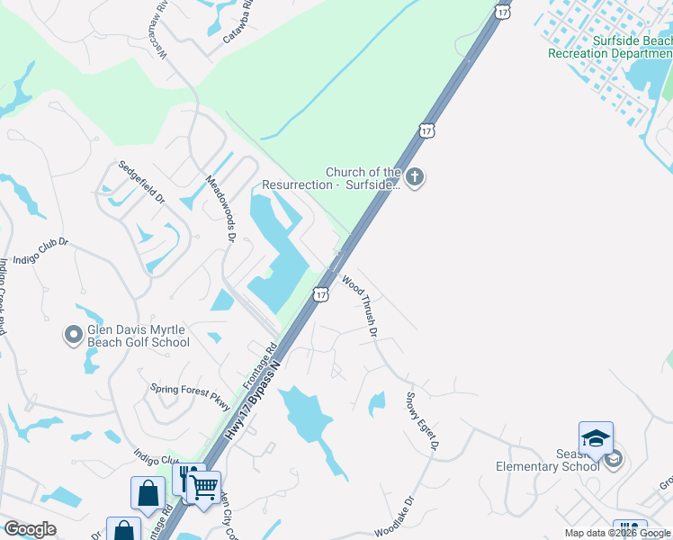 map of restaurants, bars, coffee shops, grocery stores, and more near 11050 Frontage Road in Murrells Inlet