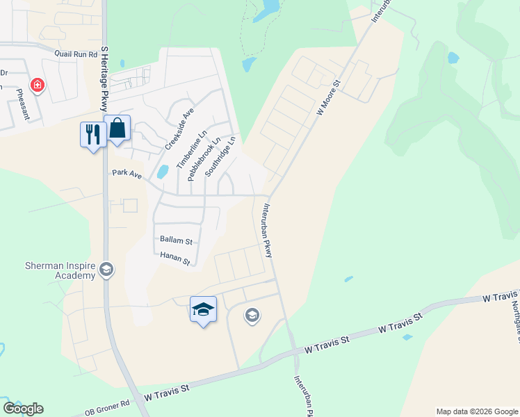 map of restaurants, bars, coffee shops, grocery stores, and more near 1920 Ridgecrest Lane in Sherman