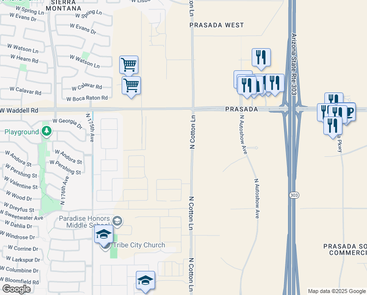 map of restaurants, bars, coffee shops, grocery stores, and more near 13500 North Cotton Lane in Surprise