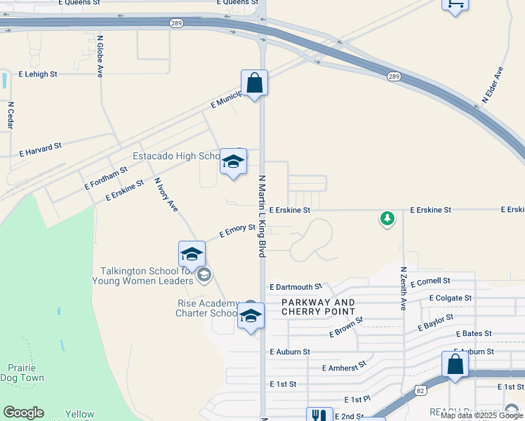 map of restaurants, bars, coffee shops, grocery stores, and more near 686 North Martin L King Boulevard in Lubbock