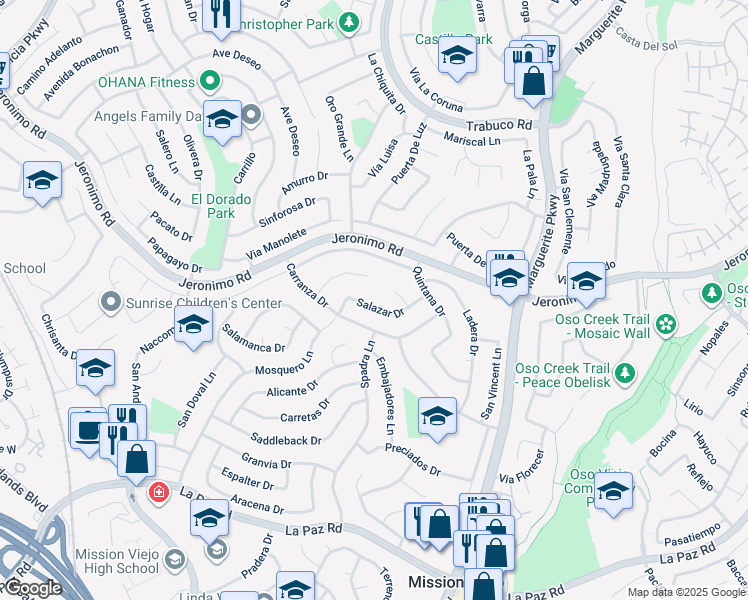 map of restaurants, bars, coffee shops, grocery stores, and more near 26862 Via Matador in Mission Viejo