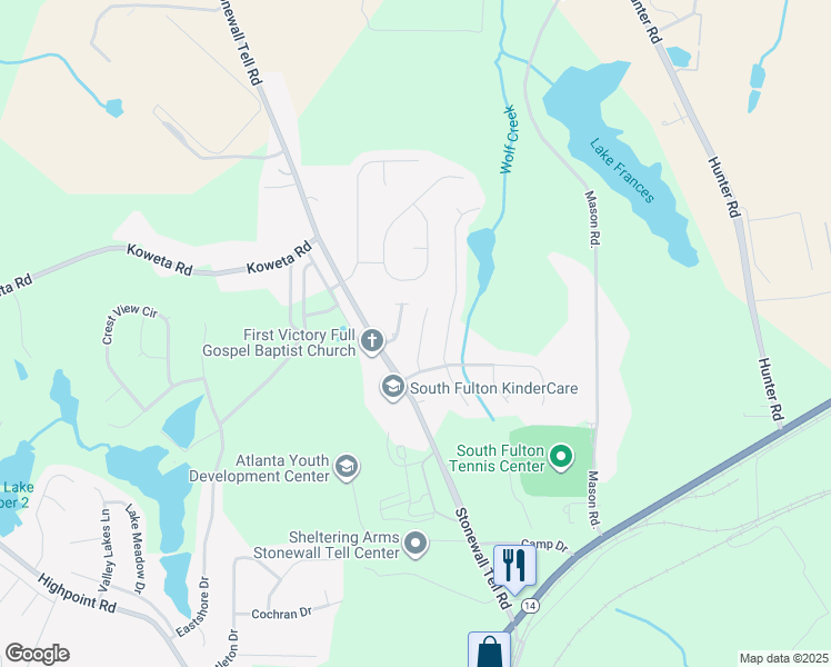 map of restaurants, bars, coffee shops, grocery stores, and more near 5451 Wexford Pass in College Park
