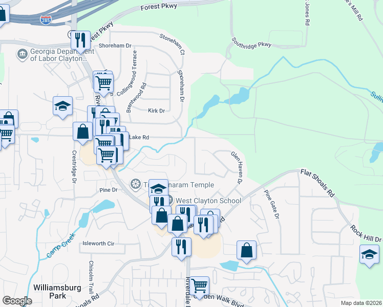 map of restaurants, bars, coffee shops, grocery stores, and more near 1194 Crystal Lake Road in Atlanta