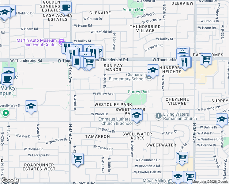 map of restaurants, bars, coffee shops, grocery stores, and more near 3945 West Joan De Arc Avenue in Phoenix