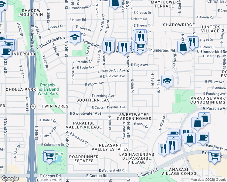 map of restaurants, bars, coffee shops, grocery stores, and more near 13232 North 39th Street in Phoenix