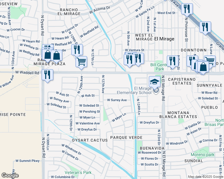 map of restaurants, bars, coffee shops, grocery stores, and more near 12626 West Willow Avenue in El Mirage