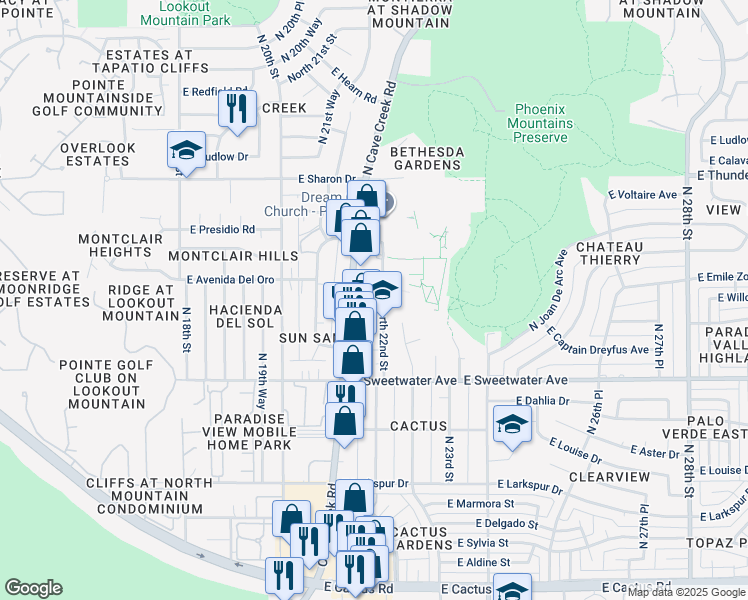 map of restaurants, bars, coffee shops, grocery stores, and more near 13240 North 22nd Street in Phoenix