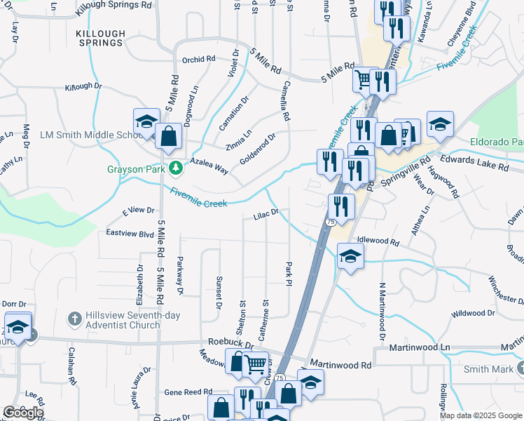 map of restaurants, bars, coffee shops, grocery stores, and more near 502 Lilac Drive in Birmingham