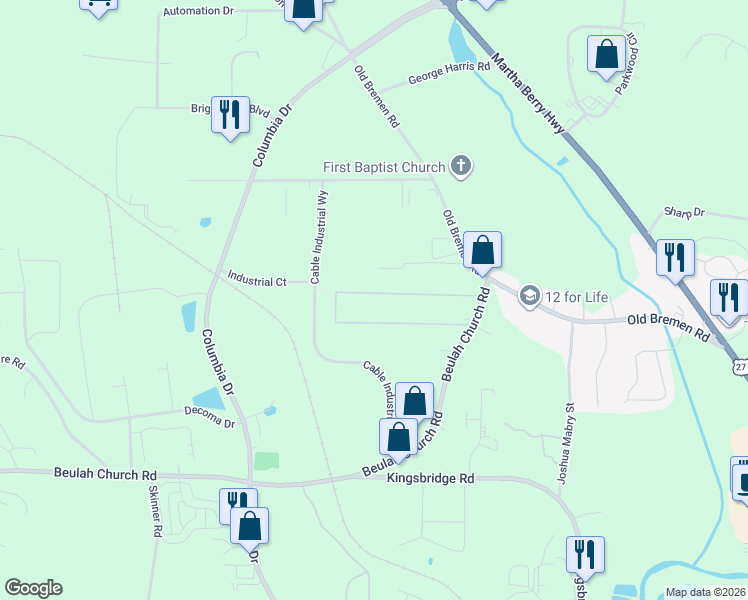map of restaurants, bars, coffee shops, grocery stores, and more near 140 Terry Terrace in Carrollton