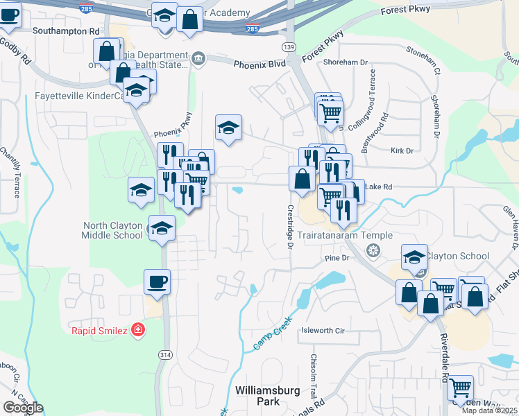 map of restaurants, bars, coffee shops, grocery stores, and more near 5443 Northcut Drive in Atlanta