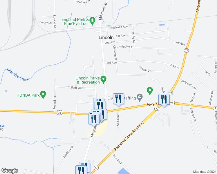map of restaurants, bars, coffee shops, grocery stores, and more near 228 Magnolia Street in Lincoln