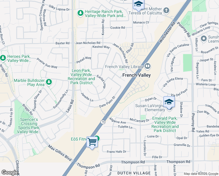map of restaurants, bars, coffee shops, grocery stores, and more near 31411 Janelle Lane in Winchester