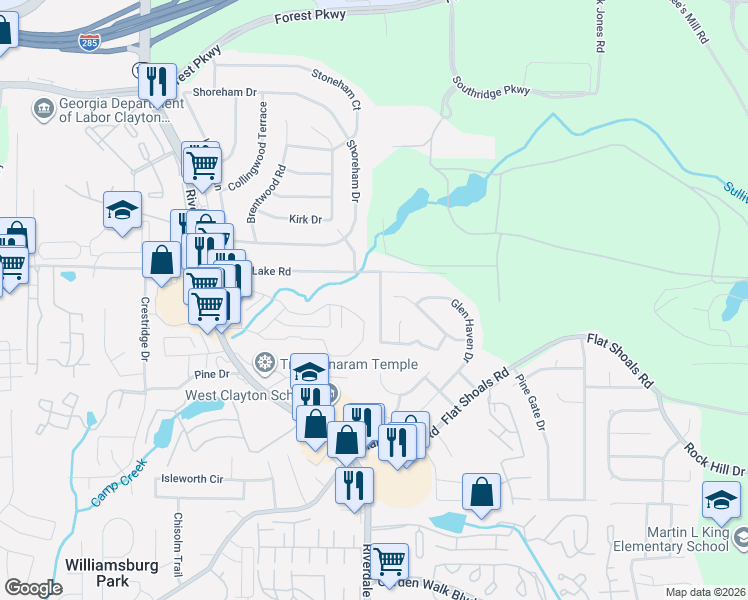 map of restaurants, bars, coffee shops, grocery stores, and more near 1194 Crystal Lake Road in Atlanta