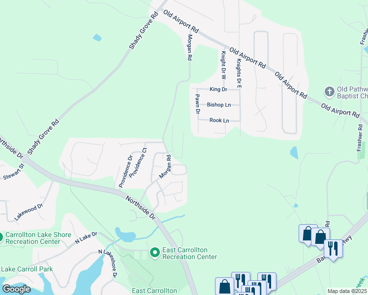 map of restaurants, bars, coffee shops, grocery stores, and more near 115 Asher Drive in Carrollton