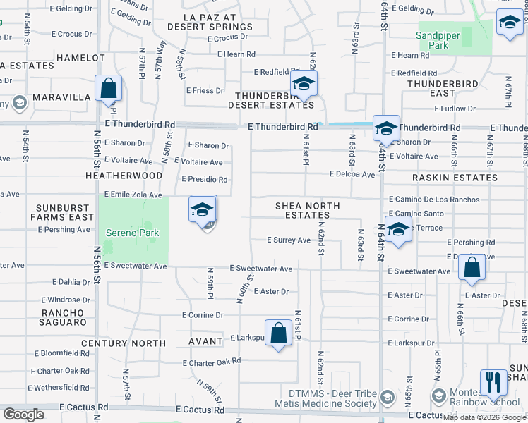 map of restaurants, bars, coffee shops, grocery stores, and more near 6001 East Joan De Arc Avenue in Scottsdale