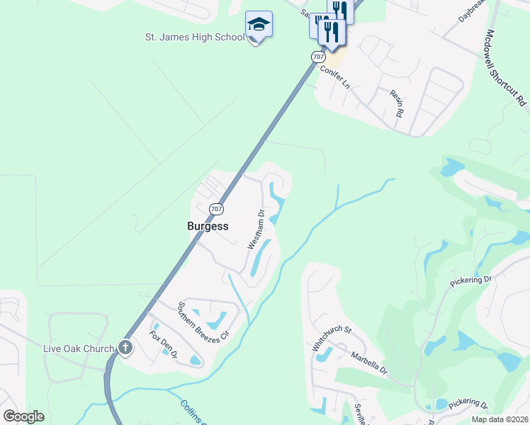 map of restaurants, bars, coffee shops, grocery stores, and more near 469 Westham Drive in Murrells Inlet