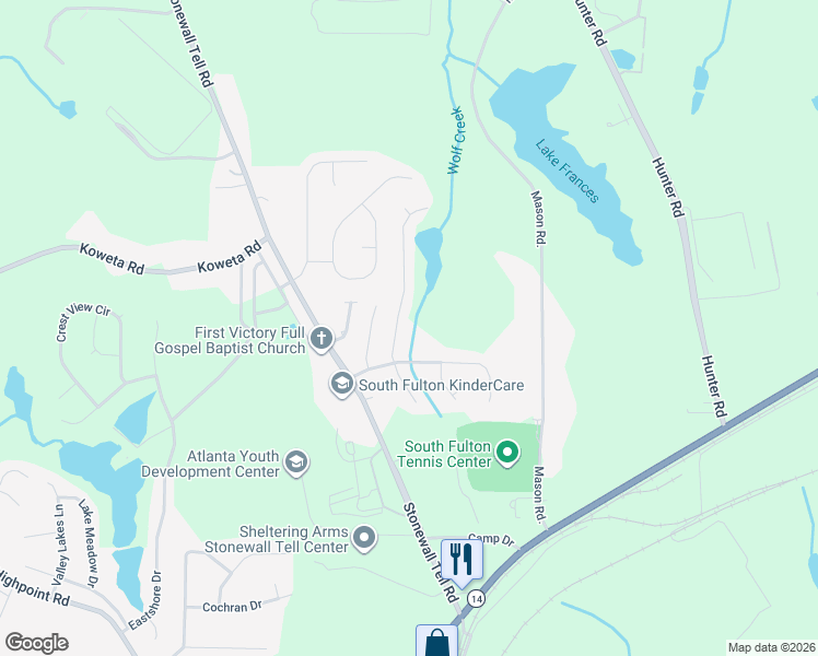 map of restaurants, bars, coffee shops, grocery stores, and more near 5508 Rock Lake Drive in College Park