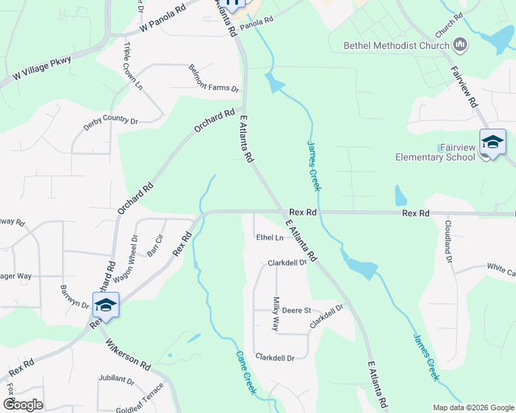 map of restaurants, bars, coffee shops, grocery stores, and more near 4599 Rex Road in Rex