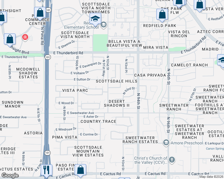 map of restaurants, bars, coffee shops, grocery stores, and more near 9232 East Camino Del Santo in Scottsdale