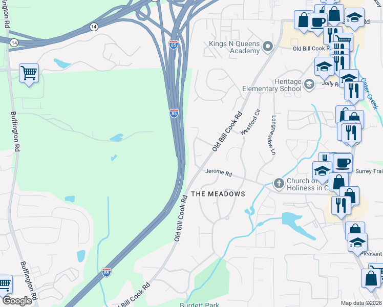 map of restaurants, bars, coffee shops, grocery stores, and more near 5478 Jerome Road in College Park