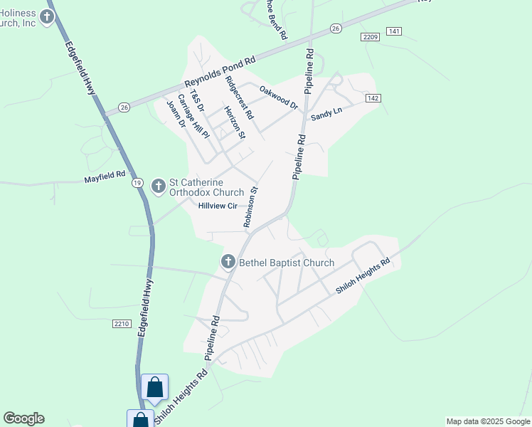 map of restaurants, bars, coffee shops, grocery stores, and more near 120 Robinson Street in Aiken