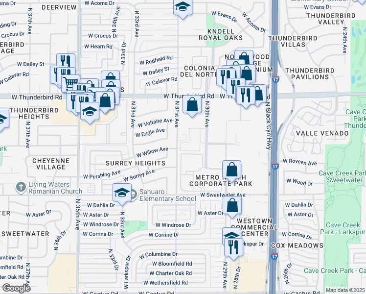 map of restaurants, bars, coffee shops, grocery stores, and more near 13404 North 30th Avenue in Phoenix