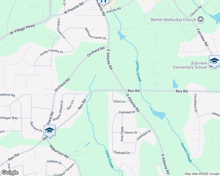 map of restaurants, bars, coffee shops, grocery stores, and more near 4599 Rex Road in Rex