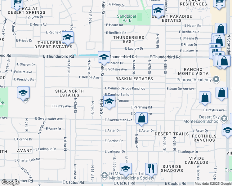 map of restaurants, bars, coffee shops, grocery stores, and more near 6429 East Camino De Los Ranchos in Scottsdale
