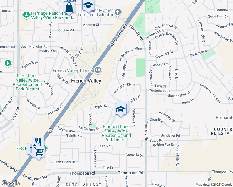 map of restaurants, bars, coffee shops, grocery stores, and more near 31791 Corte Los Feliz in Winchester