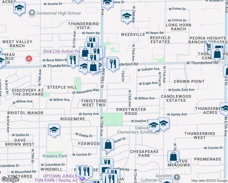 map of restaurants, bars, coffee shops, grocery stores, and more near 7352 West Emile Zola Avenue in Peoria