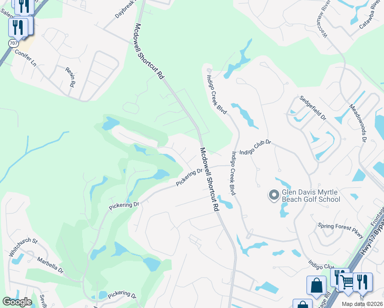 map of restaurants, bars, coffee shops, grocery stores, and more near 1020 Knightsbridge Court in Murrells Inlet