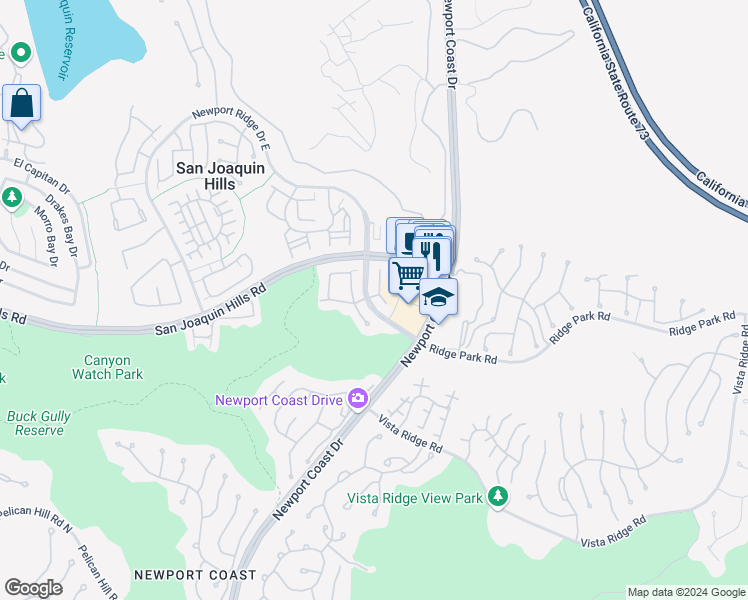 map of restaurants, bars, coffee shops, grocery stores, and more near 39 Via Amanti in Newport Beach