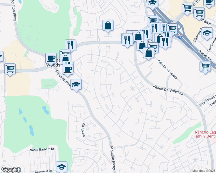 map of restaurants, bars, coffee shops, grocery stores, and more near 390 Avenida Castilla in Laguna Woods