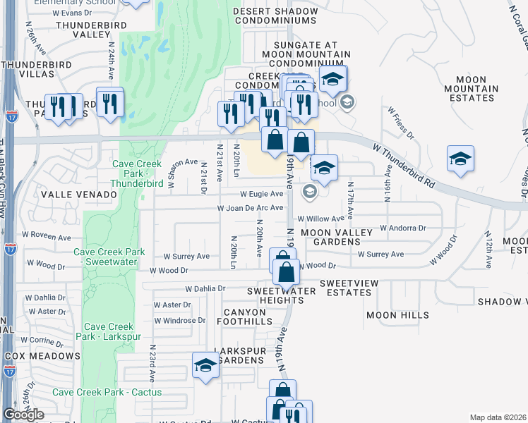 map of restaurants, bars, coffee shops, grocery stores, and more near 1930 West Joan De Arc Avenue in Phoenix