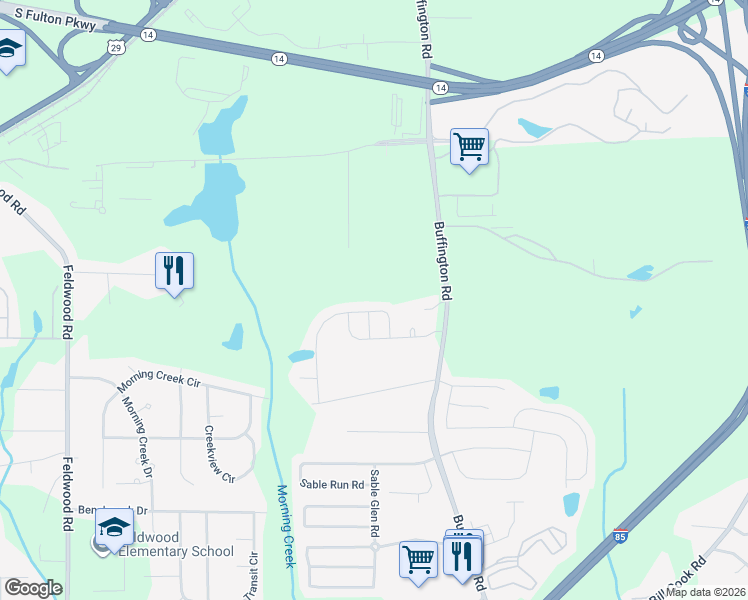 map of restaurants, bars, coffee shops, grocery stores, and more near 5475 Buffington Road in Atlanta