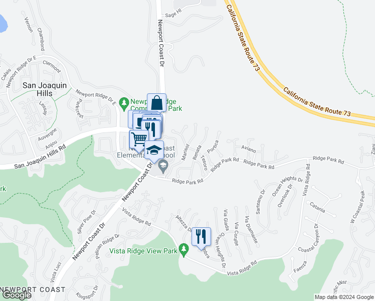 map of restaurants, bars, coffee shops, grocery stores, and more near 32 Marisol in Newport Beach