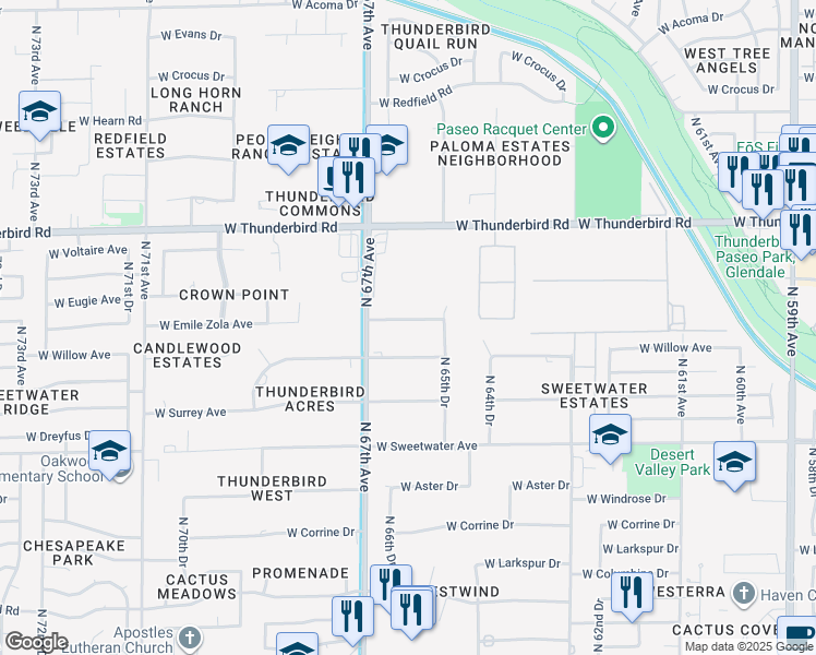 map of restaurants, bars, coffee shops, grocery stores, and more near 6603 West Willow Avenue in Glendale