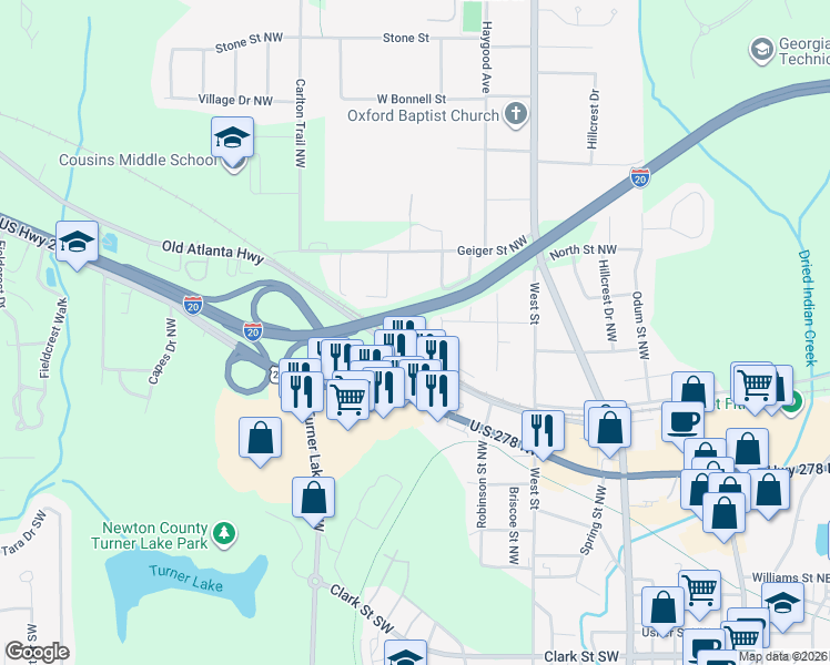 map of restaurants, bars, coffee shops, grocery stores, and more near 6128 Herring Street West in Covington