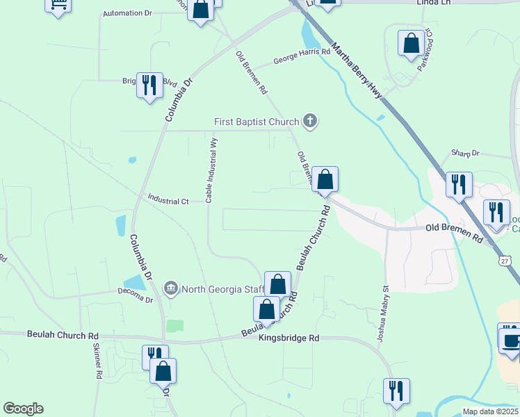 map of restaurants, bars, coffee shops, grocery stores, and more near 125 Terry Terrace in Carrollton