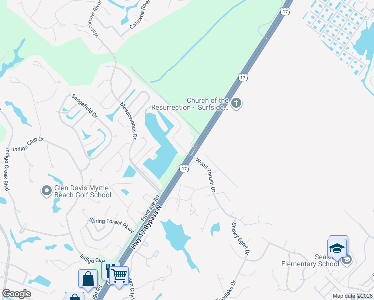 map of restaurants, bars, coffee shops, grocery stores, and more near 11050 Frontage Road in Murrells Inlet