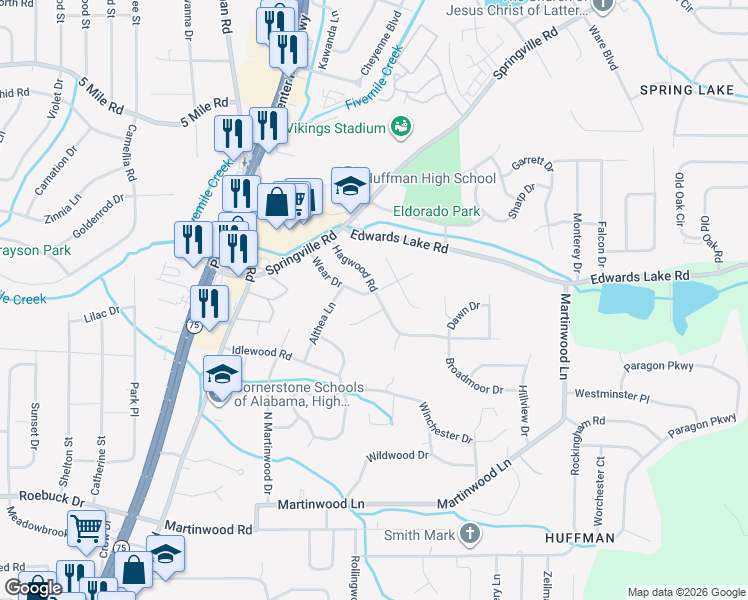 map of restaurants, bars, coffee shops, grocery stores, and more near 901 Hagwood Road in Birmingham