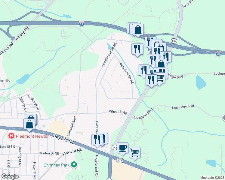 map of restaurants, bars, coffee shops, grocery stores, and more near 9169 Bent Pine Court Northeast in Covington