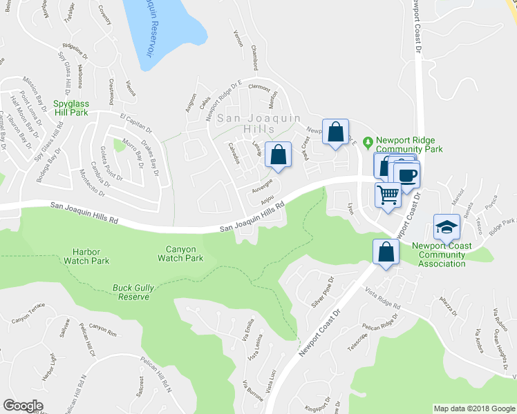 map of restaurants, bars, coffee shops, grocery stores, and more near 20 Anjou in Newport Beach