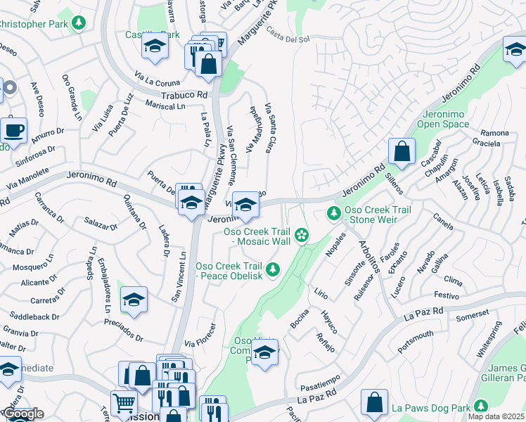 map of restaurants, bars, coffee shops, grocery stores, and more near 27433 Via Amistoso in Mission Viejo